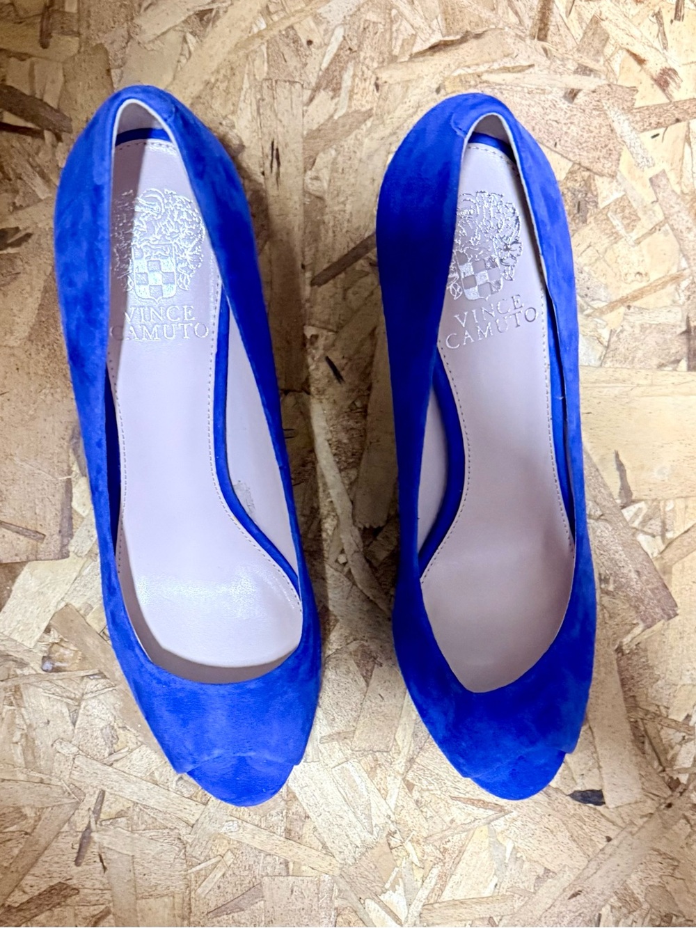 Vince Camuto Royal Blue Suede Peep-Toe Platform Heels Women’s Size 8m, Excellent - Picture 3 of 6